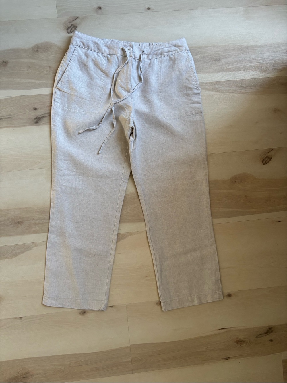 Charter Club Beige Drawstring Linen Joggers